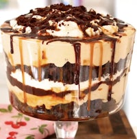 a trifle with chocolate ice cream and whipped cream